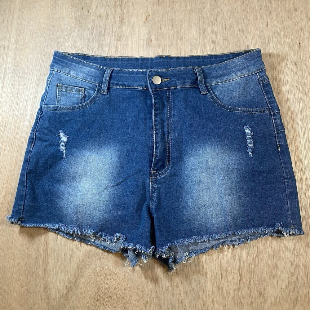 SHEIN Women’s High Waisted Distressed Blue Denim Butt Lifting Shorts Size XL